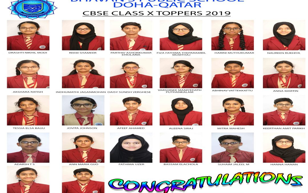 Bhavan’s Public School Doha students register scintillating performance in Class X CBSE Examination 2018-19.